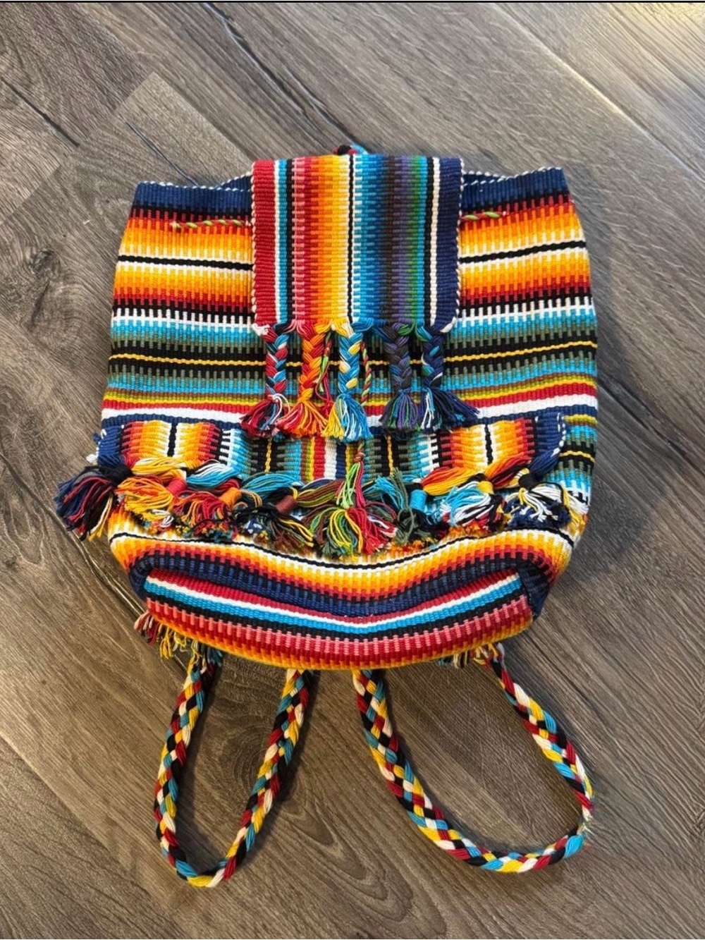 Multicolor Striped Woven Backpack - Boho Festival Bag